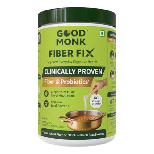 Image of Good Monk Fiber Fix | Constipation, Bloating & Gas Relief | Everyday Prebiotic Soluble Natural Fibre Supplement Powder + Probiotic | 90 Servings | No Side Effects Or Taste Change
