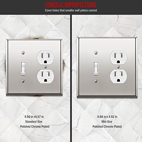 Image of ENERLITES Combination Toggle Switch and Duplex Receptacle Metal Wall Plate, Stainless Steel 201 Outlet Cover, Corrosion-Resistant, Mid-Size 2-Gang 4.88 inch x 4.92 inch, 771121M-PC, Polished Chrome