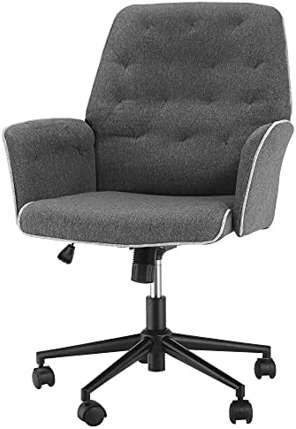 HOMCOM Linen Office Swivel Freely Chair Ergonomic Mid Back Computer Seat Soft Padded Armrest Desk Chair with Adjustable Height Suitable For Home Office - Grey