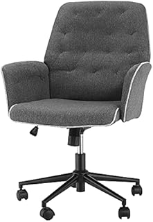 HOMCOM Linen Office Swivel Freely Chair Ergonomic Mid Back Computer Seat Soft Padded Armrest Desk Chair with Adjustable Height Suitable For Home Office - Grey
