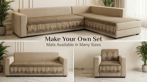 Image of Velvet L Shape 2+2 (4 Seater) Sofa Cover Fully Covered | Anti Skid Non Slip | Plain Mud Brown | Washable Furniture Protector