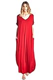 12 Ami Solid V-Neck Pocket Loose Maxi Dress - Made in USA