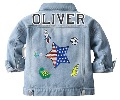Personalized Kids Girls Boys Denim Jacket with Name,Brithday Gifts Patch Jean Jacket,Long Sleeve Button Down Outerwear for Girls Boys 1-13years4