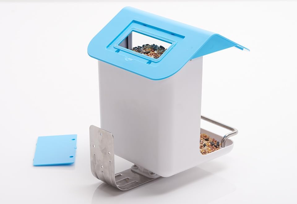 Top view of the Sharper Image Video Camera Bird Feeder with the lid open