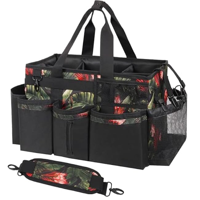 Wearable Cleaning Caddy Organizer with Handle & Shoulder Straps for Housekeepers, Under Sink & Car Cleaning Tool Organizer Bag with 4 Foldable Dividers (Green)