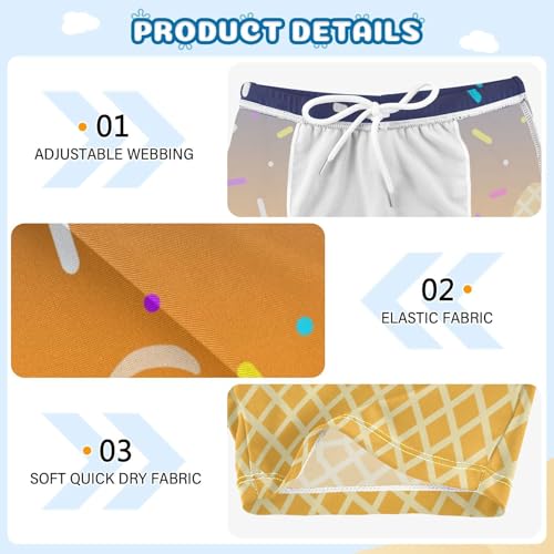Boys Swim Trunks Quick Dry Kids Bathing Suit Blue Orange Ice Cream Toddler Swim Shorts Boardshorts Swimwear 3t3