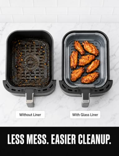 Image of Glass Air Fryer Liner for Ninja Dual Basket Air Fryers DZ401 DZ550 SL401, Reusable Borosilicate Glass Bowl with Silicone Base Handles, Dishwasher Safe Reusable Accessory Set with Tray & Lid