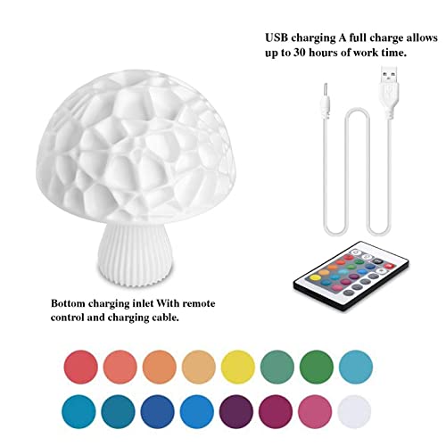 Realaz Mushroom Night Light 3D Printing Light, Cute Mushroom Light, Usb Rechargeable Baby Nursing Light, Touch And Remote Control 16 Colors For Bedroom As A Pefect Gifts For Boys And Girls #TOP4