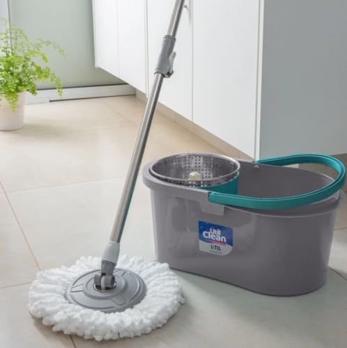 MOP Giratório Balde 8 Litros Cesto Inox 2 Refil 360, Cesto, Balde, Centrífuga, Limpeza, Ajustável.