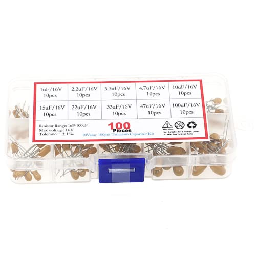 Fasizi Lot de 100 condensateurs tantale 16 V 1uF~100 uF avec boîte en plastique
