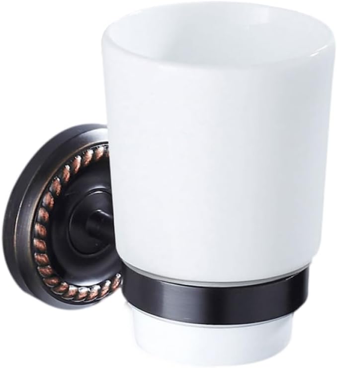 LIFKOME Copper Mouthwash Cup Holder Mount Toothbrush Cup Bathroom Storage Rack Cup Rack Holders Wall Tooth Brush Holder for Teeth Cleaning Shower Hanging Toothbrush Holder Black