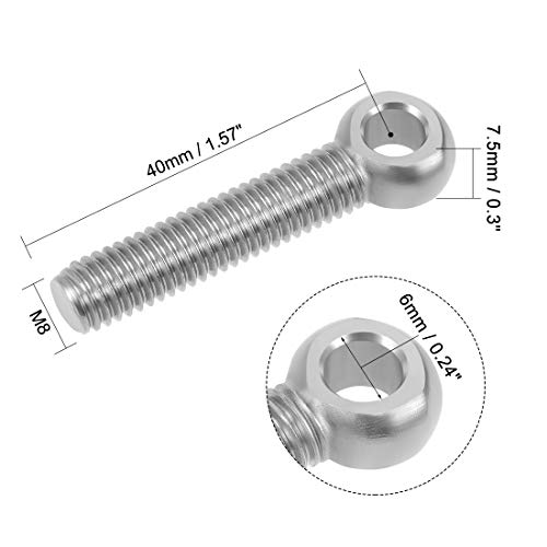 Image of uxcell M8 x 40mm Machinery Shoulder Swing Lifting Eye Bolt 304 Stainless Steel 2pcs