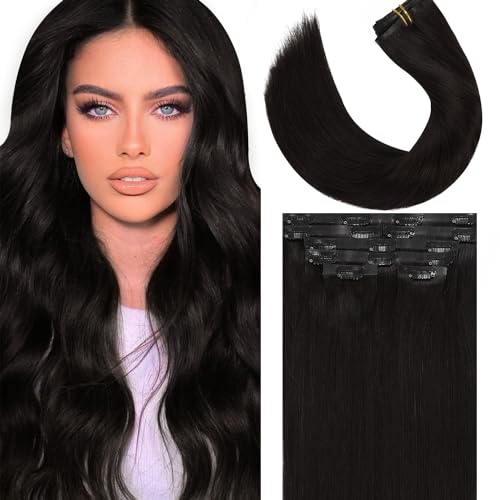 Lacer Hair Glam Seamless Clip in Hair Extensions Natural Black