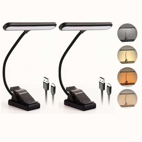 iGoober 2 Pack 28 LED Music Stand Lights, Eye Caring Clip-on Piano Light, Blue Light Blocking, USB-C Rechargeable, 4 Color x 3 Brightness, Ideal for Musician, Piano, Sheet Music, Orchestra, Guitar