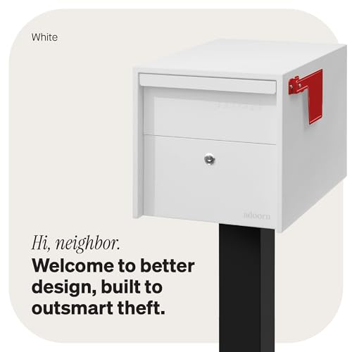 Image of Adoorn Lockable Post Mount Mailboxes for Outside - Small Anti-Theft Locking Mailbox for Packages and Letters - Weatherproof Construction - Durable Steel - 12 inch H x 12 inch W x 18.5 inch D - White