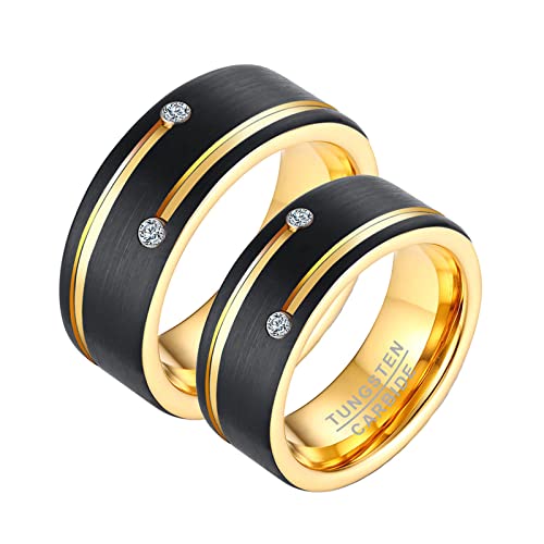 Bague fiancaille couple tungstène bicolore ornée deux zircones