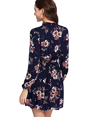 Floerns Women's Mock Neck Long Sleeve Floral Print Ruffle Short Dress Boho Navy Floral S #TOP1