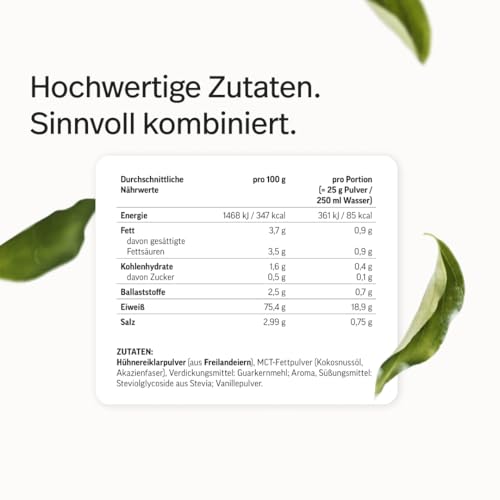 edubily® Eiklar Protein Pulver aus Freilandhaltung - Premium Eiweißpulver ohne Milch - Laborgeprüft (750 g, Salty Vanilla)
