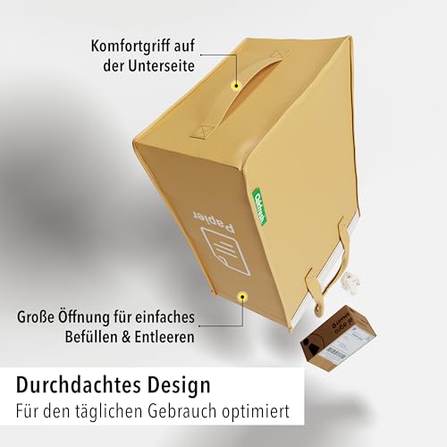qikfresh - Mülltrennsystem 3er Set - Sammelbehälter für Recycling von Glas, Papier, Kunststoff & Pfand - Platzsparendes Abfalltrennsystem für Küche & Haushalt (Symbole + Text)