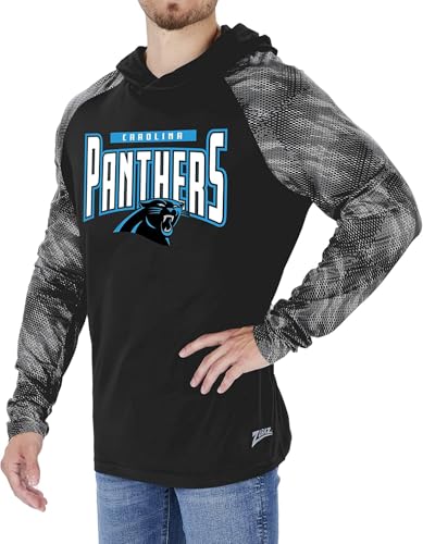 Zubaz Men's NFL Team Color Lightweight Pullover Hoodie with Viper Print Sleeves, Carolina Panthers, Small
