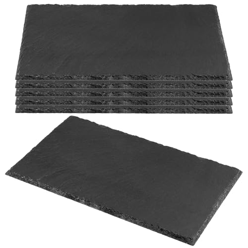 CHEUKYIU Lot de 6 plateaux rectangulaires en ardoise naturelle - 25 x 15 cm - Pour steak, entrée, sushis