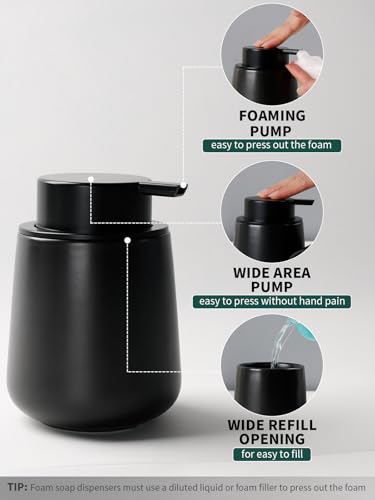 Image of Bosilunlife Soap and Toothbrush Holder Set - Ceramic Bathroom Accessories Set Black Foaming Hand Soap Dispenser Set Bathroom Counter Toothbrush Holder and Soap Dispenser Set