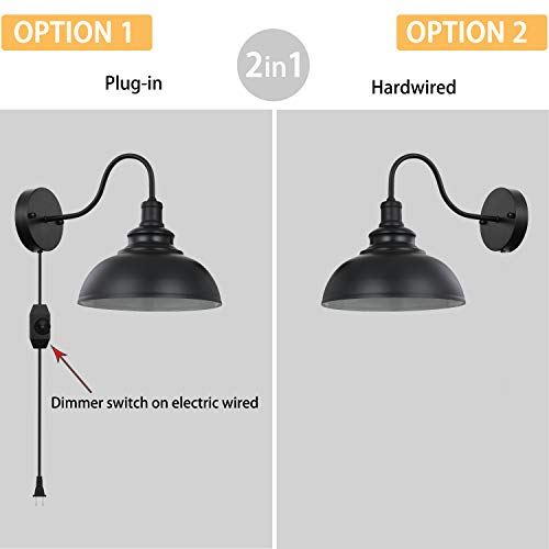 Black Gooseneck Industrial Wall Sconces E26 Base With Plug In Wall Lamp Dimmer Switch Vintage Style Wall Light Fixture For Farmhouse Bedroom Bedside Nightstand Headboard Porch Garage Of 2 Set Packs #TOP4