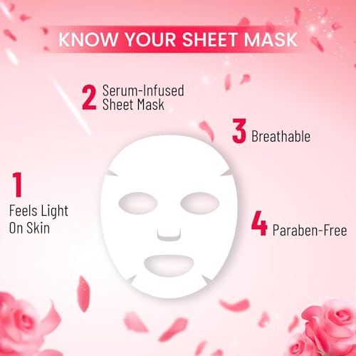 Image of Rose & Collagen skin tightening Sheet Mask | Serum-infused sheet mask | For Hydrating and youthful glowing skin | 20ml (pack of -6)
