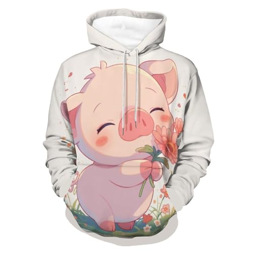 Sweat à capuche fleur cochon de dessin animé sweatshirt pullover manches longues S