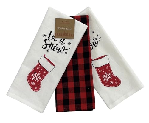 Christmas Holiday Kitchen Hand Dish Towels, Winter Ho Ho Two, One Solid