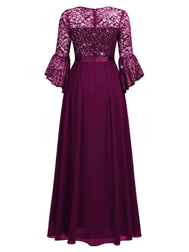 Image of Miusol Women's Formal Sparkle Sequin Lace Bell Sleeve Evening Party Maxi Dress