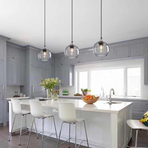 Image of Light Grey Glass Pendant Lights Kitchen Island Globe Pendant Light Fixtures Modern Pendant Lighting for Bedroom Living Dining Room Light Fixture (5.9 in, 1 Pack)
