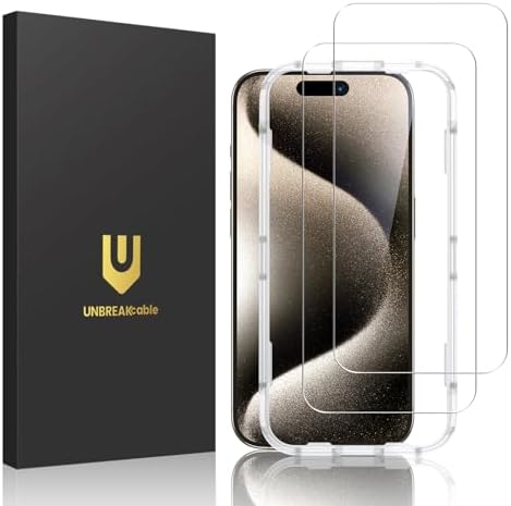 UNBREAKcable Screen Protector for iPhone 15 Pro,Shatterproof Tempered Glass [Easy Installation Frame] [Lasting Protection] [Smooth Touch] [9H Hardness] [Case Friendly] for Apple 6.1”-2 Pack