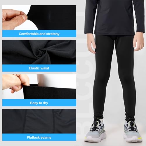 Blcculi 3 Pack Youth Compression Leggings Pants,Boys Compression Pants,Youth Athletic Tights for Basketball,Running,Football2