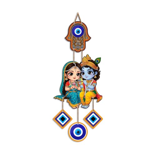 Image of Artvibes Divine Radha Krishna Evil Eye Wall Hanging for Home Entrance Door Decor | Nazar Battu Protection Hanging for Living Room Bedroom Temple Office | Lucky Charm Decorative Gift (WH 8580N)