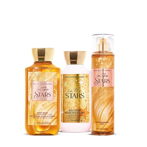 Image of Bath & Body Works In The Stars Combo Set | Body Wash, Body Lotion & Fine Fragrance Mist | Warm & Woodsy Fragrance Routine for Women | 3-Piece Gift Set
