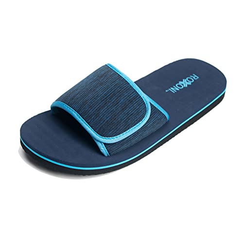 Roxoni Boys and Men’s Open Toe Slipper Sandals for Indoor/Outdoor Fashion Father and Son Matching Slippers in Blue, Olive Green and Black