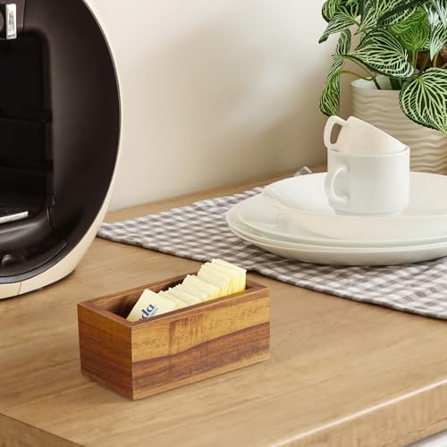 BWODYAY Sugar Packet Holder, Acacia Wood Sugar Caddy, Sugar Packet Holder for Coffee Bar, Drink Packet Organizer, Condiment Holder