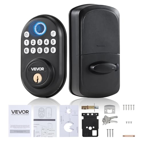 VEVOR Fingerprint Door Lock, with Fingerprint/Keypad Code/Key, One-Time and Anti-Peeking Password, Silent Mode, Constant Unlock Mode, Aluminum Alloy Panel, Electronic Keypad Deadbolt for Entry Doors