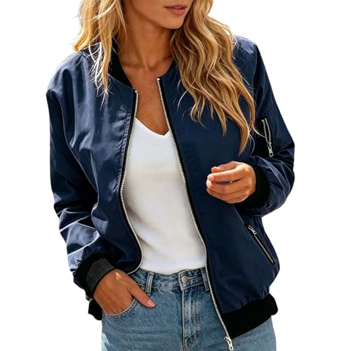 Womens Bomber Jacket Lightweight Zip Up Long Sleeve Coat Fall Jackets - image 1