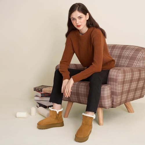 Image of THATXUAOV Womens Ankle Winter Boots, Anti-Slip Suede Mini Boot For Women,Side Zipper Platform Slip On Snow Boots With Fur Lining