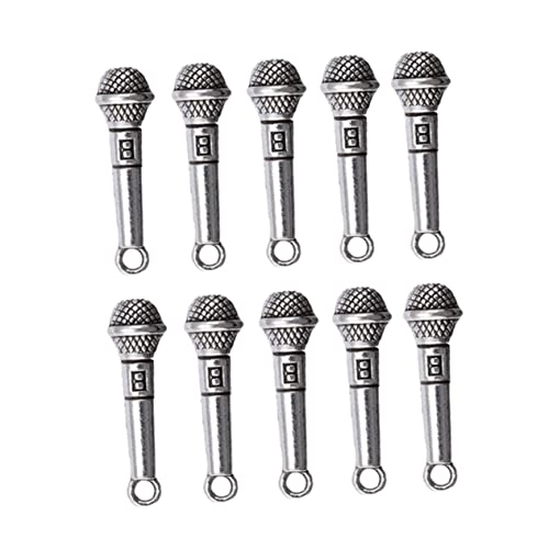 HOOTNEE 10個 シミュレーション マイク Diyマイクチャーム 装飾 品 ミュージックチャームコレクション キーホルダーペンダント ドールハウスマイク 装小道具 の ミニ 衣類 子 合金