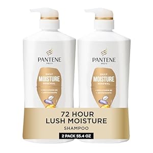 Pantene Shampoo, Daily Moisture Renewal – Pro-V Nutrients for Dry, Color-Treated, Straight to Curly Hair, 72-Hour Hydration & Softness, 27.7 Oz Each, 2-Pack + Miracle Rescue Shot (0.5 Oz)