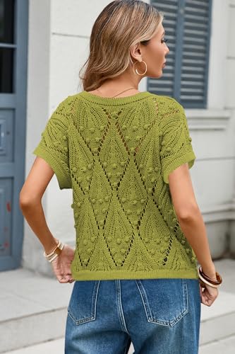 Image of Cakulo Womens Summer Crochet Boho Crop Tops Short Sleeve Lightweight Knit Sweater 2026 Beach Vacation Cruise Resort Wear