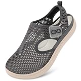 XIHALOOK Womens Summer Flat Sandals with Strap Wide Closed Toe Sandals Walking Travel Shoes Minimalist Zero Drop Barefoot Dark Grey 10 W US