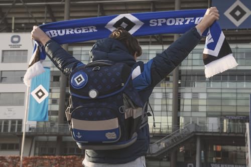 Familando Fußball Schulranzen Set für Jungen 1. Klasse · School Mood Timeless Air+ Fußball-Verein Sonder-Edition · Schultasche im Set mit Federmappe, Turnbeutel und Patch (HSV 9-teilig)