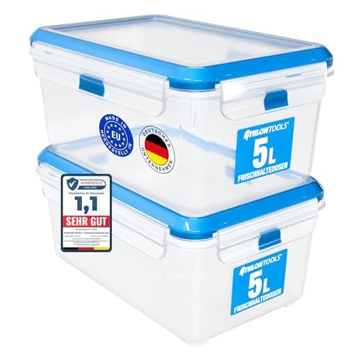 ATHLON TOOLS 2x 5L Frischhaltedosen-Set in Gastro-Qualität - 100% luftdicht und auslaufsicher -40 bis +100 Grad - für alle Lebensmittel - BPA-frei - Vorratsdosen für Kühlschrank [MADE IN EU]