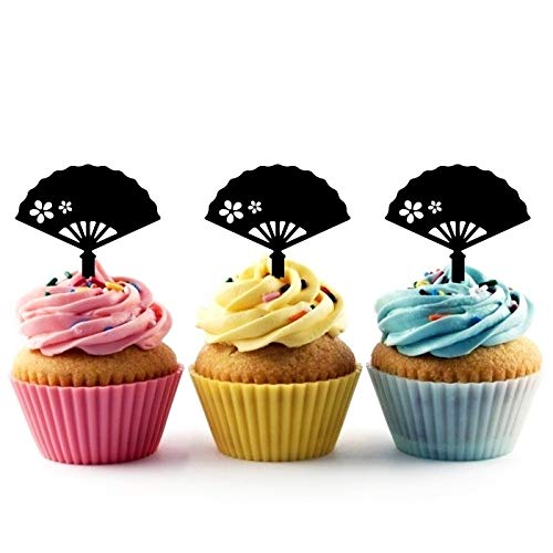 Japanese Sakura Hand Fan Silhouette Acrylic Cupcake Toppers – 12-Piece Set For Party Decor - View #13