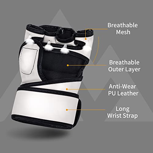 Brace Master Mma Gloves Ufc Gloves Boxing Gloves For Men Women Leather More Paddding Fingerless Punching Bag Gloves For Kickboxing, Sparring, Muay Thai And Heavy Bag (White, Small) #TOP2
