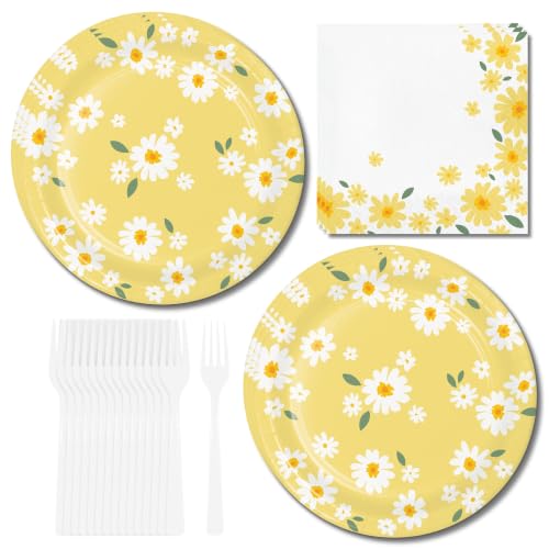 Sweet Daisy Party Plates Napkins and Forks Set Serves 16 Guests